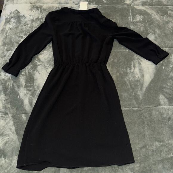 H&M A-Line Mini Dress Women's 2 Black Long Sleeve Button Front V-Neck - Picture 2 of 8